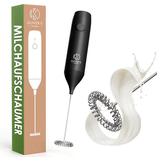 Oliver's Kitchen ® Handbetriebener Milchaufschäumer - Erzeuge in Sekundenschnelle Milchschaum für Kaffee, Cappuccino, Heiße Schokolade und mehr- USB-C Wiederaufladbar