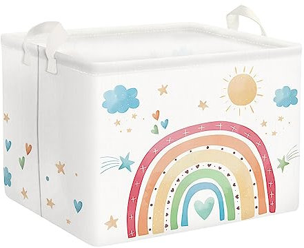 Clastyle Regenbogen Weißer Aufbewahrungsbox Baby- Spielzeug Kleidung Aufbewahrungskorb Kinder -Wolke Mädchen Spielzeugkiste Schlafzimmer, Spielzimmer, 40x30x30 cm