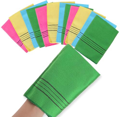 WLLHYF Koreanische Peeling-Handschuhe, 12 Stück, Körperpeeling-Handschuh, bunt, wiederverwendbar, Bade-Waschlappen, Italien-Handtuch für Tiefenreinigung, abgestorbene und trockene Hautzellen,