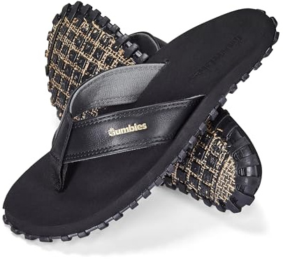 Gumbies Vegovert - Flip Flops aus recycelten Materialien - robuste Sohle aus wiederverwerteten Autoreifen, weiches Fußbett aus EVA und Algenschaum, bequemer Riemen aus veganem Leder - Black, 43