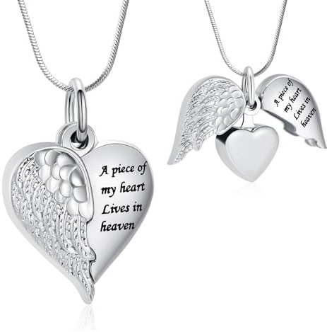 Minicremation Heart Urn Necklace Pendants for Ashes Angel Wings Cremation Jewelry for Women Men Keepsake Memorial Ash Jewelry Always in my Mind Forever in my Heart