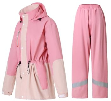 RAINFREEM Rain Suit for Women Waterproof Hooded Rain Gear Rain Jacket and Pants 2 Piece Breathable Rain Coat Outdoor