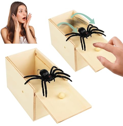 Vibbang 2 Stück Spinne Scherzartikel für Erwachsene Kinder, Spinne In Box, Spider Prank Box, Spinne Streich Box Holz, Spielzeug Streich Spider Scare Angst Boxs, Party Scherzartikel Favors Gifts