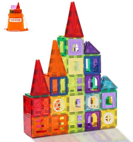 VEVOR 32 Piezas de Bloques Magnéticos para Niños Juego de Construcción con Imán y Bolsa de Almacenamiento, Juguete Apilable Sensorial de Construcción Educativa Stem para Niños de 3 Años en Adelante