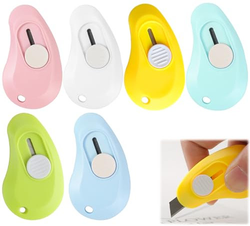 6 Pezzi Mini Taglierino Tascabile, Mini Coltello Multiuso Retrattile Coltello di Sicurezza Portatile Universale, Mini Cutter per Cancelleria con Foro Catena Chiave per Ufficio Scolastico