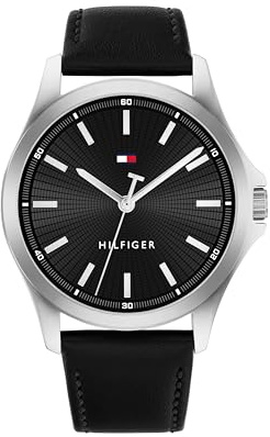 Tommy Hilfiger Uhr mit DREI-Zeiger-Quarzwerk für Herren mit Schwarzes Lederarmband - 1710668