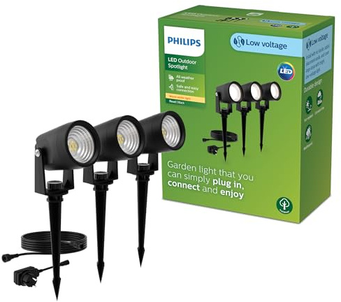 Philips Reuel Outdoor 24 V GardenLink Low-Voltage Spotlight, 2700 K, 180 lm, svart, startpaket, 3-pack, EU-kontakt