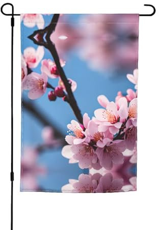 Drapeau de jardin avec imprimé fleur de prunier pour décoration extérieure