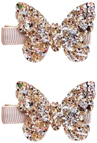 2Pcs Gold butterfly New Glitter Gold Bows Hair Clip For Girls,Girl Toddler Clips,Bling Sequin Bow Baby Care Clips,Hair Accessories Decoration Hair Accessories,Hair Care,Baby Girls' Hair Clips 