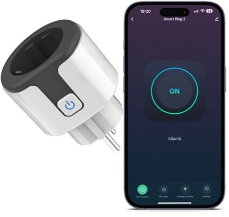Prise Connectée 20A - Smart Plug Connecté Wifi - Contrôle & Mesure de la Consommation d'Énergie - Accessoire Maison Compatible avec Google Home et Alexa - Prise Programmable 20A