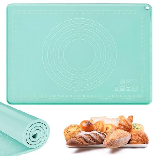 Backunterlage zum Teig Ausrollen, 70x50 cm Silikonmatte mit 5MM Hohe Kante, Silikonmatte Backen mit Messung, Rutschfeste und Antihafte, Teigmatte Silikon Groß, für Teigmatte, Pizza, Fondant