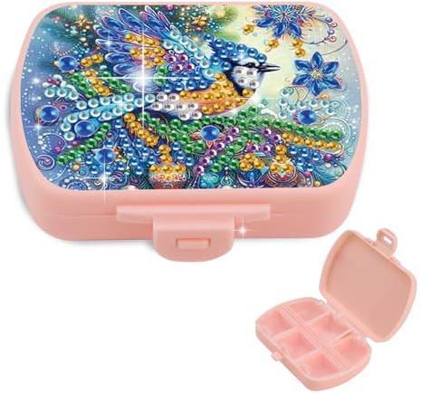 JICFDAO Diamond Painting - Contenitore per pillole, 9 x 6,2 x 2,5 cm, con 6 scomparti, per medicinali, per uso quotidiano e da viaggio, per vitamine, oli di pesce, uccello