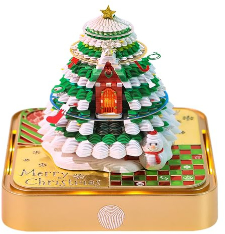 CLIUNT 3D Calendar 2026, Time Piece Calendar with LED Lights Dust Cover, Christmas Tree 3D Tear Away Calendars, Paper Carving Art Memo Pad for Office Desktop Decoration Gift (Christmas tree)