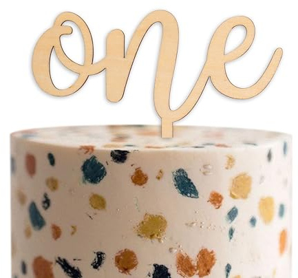 CANTLY One Wooden Cake Topper - Baby First Birthday Party Cake Decorations Supplies, 1st Birthday/Baby Shower/Anniversary Milestone Sign Cake Topper, Birthday Party Celebration Photo Props