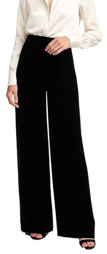 Women’s Luxurious Velvet Palazzo Pants, Soft Stretch Velour Pull-On Trousers with Pockets, Ideal for Office, Evening or Casual Wear with a Sophisticated Look Black