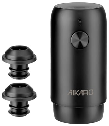 AIKARO - Pompa a vuoto elettrica per vino con 2 tappi, conservatore automatico di vino, ricaricabile