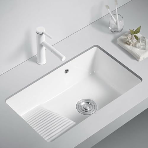 Lavabo Con Tabla de Lavar para Baño, Lavabo Baño de Cerámica para Lavandería, Fregadero Bajo Encimera con Grifo, Orificios de Drenaje para Balcones, Lavaderos(46x40x21cm/18.1x15.7x8.3in)