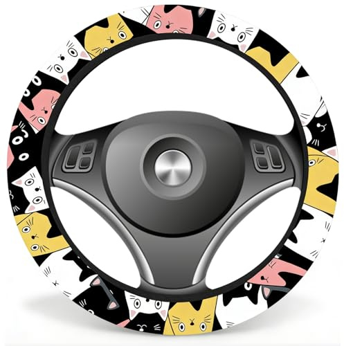 NiceNaiils Coprivolante Auto Universale, Copri Volante per Auto Universale, Copri Sterzo Antiscivolo, Morbido Elastico Copri Volante per Auto, Gatto