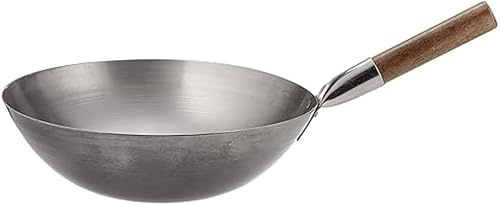 London Wok Carbon Steel Flat Base Stir Fry Pan – Authentic Chinese-Style Wok for Gas & Induction Hobs – Hand Wash Only – In 10, 12, 13, and 14 Sizes for High-Heat Cooking, Deep Frying (14 inch)