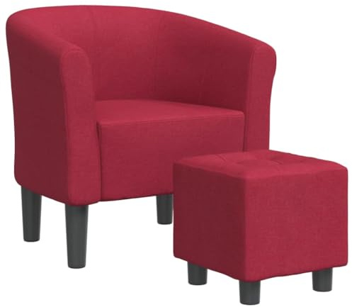PUGYNBK Poltrona Club Moderna con Poggiapiedi in Tessuto Rosso Vino per Soggiorno Camera da Letto o Ufficio Imbottita Spessa con Seduta e Braccioli Struttura Stabile in Compensato