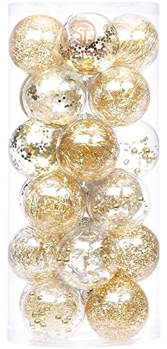 Sea Team 70mm/2.76 Shatterproof Clear Plastic Christmas Ball Ornaments Decorative Xmas Balls Baubles Set with Stuffed Delicate Decorations (24 Counts, Gold)