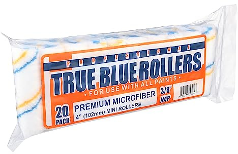 True Blue 4 Professional Paint Roller Covers, 4 Inch, Best for All Types of Painting Surfaces, Refill Bulk Pack (20, 3/8 Nap)