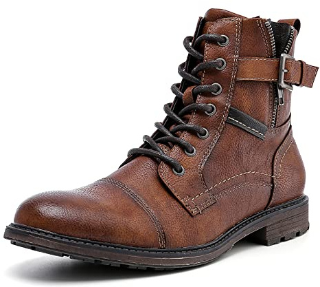AMAPO Men Oxford Derby Boots,Comfort Casual Dress Boot for Men,Buckle Lace-Up Side Zipper(A20707-BRN-46)