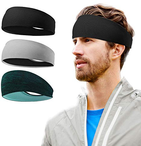 3 Pezzi Fascetta Sportiva per Capelli per Uomo e Donna - Fascia Antisdrucciolo e Traspirante, Ideale per Sport, Palestra, Allenamento, Tennis, Corsa, Yoga e Bicicletta - Nero, Grigio, Verde
