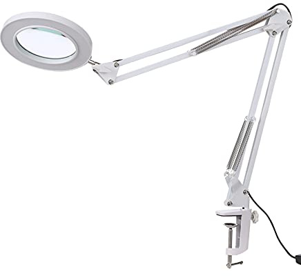 Lámpara de Aumento LED Ampliación 8X con luz, USB lámpara de Trabajo de Arquitecto,10 Niveles Regulable 3 Colores Lámpara de Escritorio con Cambio de Temperatura con Soporte de Flexible Plegable