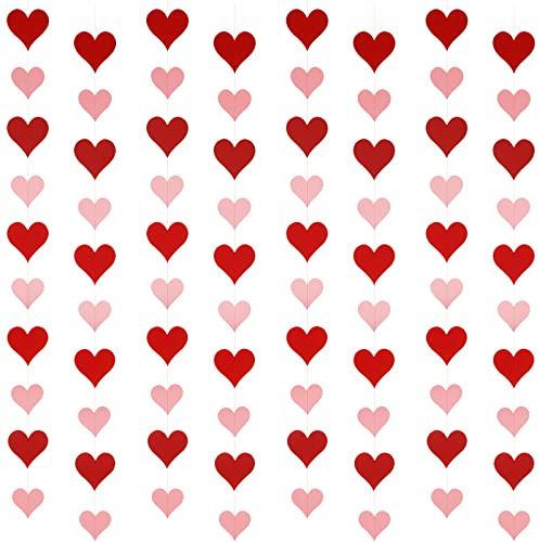 8Pcs Red and Pink Valentines Day Heart Garland Valentine's Day Hanging String Heart Garland Decorations for Happy Valentine's Day Party Decorations