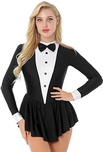 ranrann Vestito Danza Classica Donna Elegante Abito da Pattinaggio Artistico Leotards Ballerina Body da Balletto Uniforme Smoking Samba Rumba Jazz Danza Moderna Dancewear Nero S