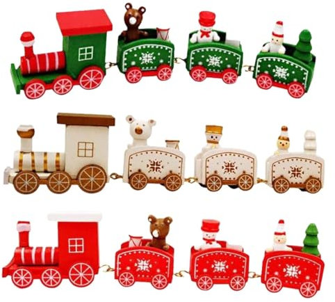 3 Stück Weihnachten Zug Deko Holz Kleiner Zug, Mini Holz Eisenbahn Weihnachtsdeko Spielzeugeisenbahn Geschenk, Weihnachtszug Neujahr Deko Holzeisenbahn Tischdeko Für Kinder Mädchen Junge Geschenk