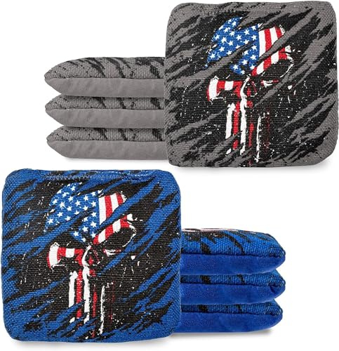 Play Platoon Pro Cornhole Bags Set of 8, Dual Sided, American Flag Skulls