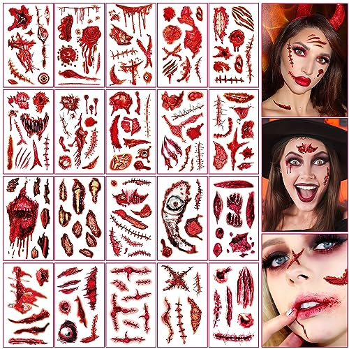 FainFun Halloween Tatuering Sår & Ärr Set - 20 Stycken Ansikte Zombie Makeup Rekvisita
