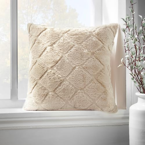 Catherine Lansfield Cosy Diamond Faux Fur Soft Touch 43x43cm Cushion Natural
