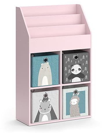 Vicco Kinderregal Rosa Luigi mit 4 Faltboxen - 72x114x31 cm aus Spanplatte - Bücherregal ideal fürs Kinderzimmer, perfekte Ordnung für Lieblingsbücher und Spielzeuge