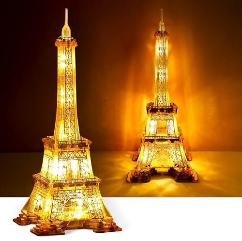 GalaSpark 13 pollici puzzle 3D Torre Eiffel LED luce notturna – Puzzle 3D acrilico decorazione per la casa fai da te – Punto di riferimento e architettura per adulti per bambini, 165 pezzi (oro)