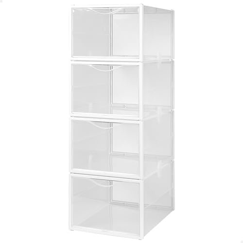 AKTIVE Max Home 16550 Lot de 4 boîtes à chaussures en plastique empilables anti-renversement jusqu'à T.46 Transparent 25 x 35 x 18,5 cm