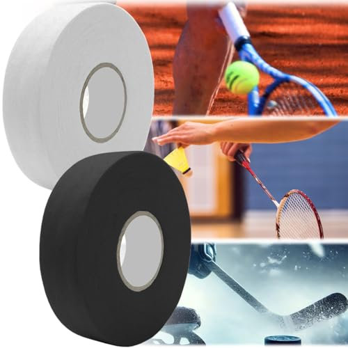 Schläger Tape Griffband Selbstklebend - 2 Rollen 25mm x 25m Grip Tape, Rutschfest Griffband Sporttape, für Golf Schläger, Tennis Schläger, Badminton Schläger, Eishockey Stöcke (Schwarz + Weiß)