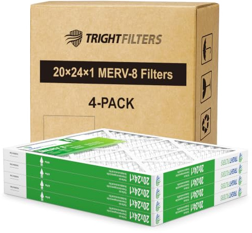 TRIGHTFILTERS 20 x 24 x 1 luftfilter 4-pack, MERV 8 veckat dammförsvar luftfilter ersättning luftkonditionering HVAC ugnsfilter, hållbar och lätt