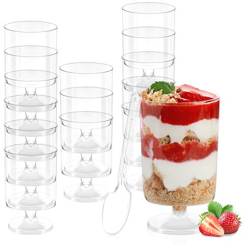LYLIDIA 25 Stück Dessertgläser Plastik Dessertschalen Desert Becher 120 ml/ 4 oz Kleine Plastikbecher Rund Durchsichtige Plastikbecher für Hochzeiten Partys DIY Desserts Pudding Mousse Vorspeise