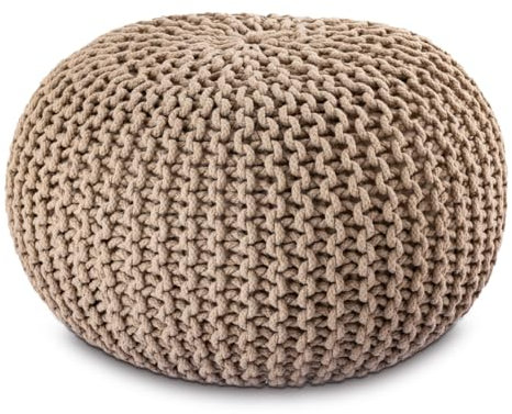 Amago home Strickhocker Pouf Ø45 o. 55cm Bodenkissen Sitzpouf XXL Baumwolle nachhaltig Größe ø 55 cm, Farbe beige