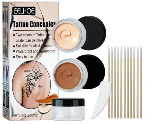 Tattoo Concealer, Zweifarbig Wasserdicht Tattoo Cover Hohe Abdeckung Concealer, Mischbar Make-Up Concealer Zum Abdecken Von Tätowierung Narbe Muttermal Pigmentflecken, Geeignet Für Alle Hauttöne