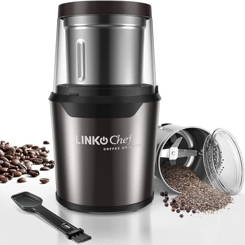 LINKchef Coffee Grinder Electric and Spice Grinder, Herb Grinder, Coffee Bean Grinder, Wet and Dry Grinder with 1 Removable Stainless Steel Bowl, Max 80g Capacity, 12 Cups, 300W