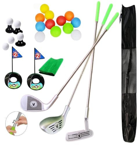 SOWOFA Golf 26 inch (66CM) training 30 piece set with 12 colorful golf club logos, practice balls, indoor and outdoor games, suitable for children aged 4-8, metal pole golf toy set