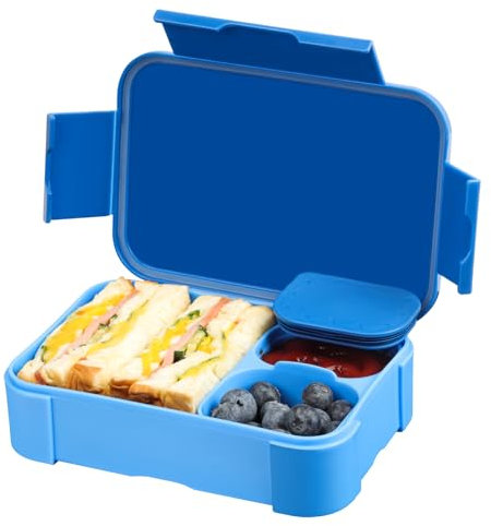 LEIKEEGO Brotdose Kinder mit Fächern 900ml Auslaufsicher Lunchbox Kinder Bento Box Jausenbox Kinder für Mädchen & Jungen (blau)