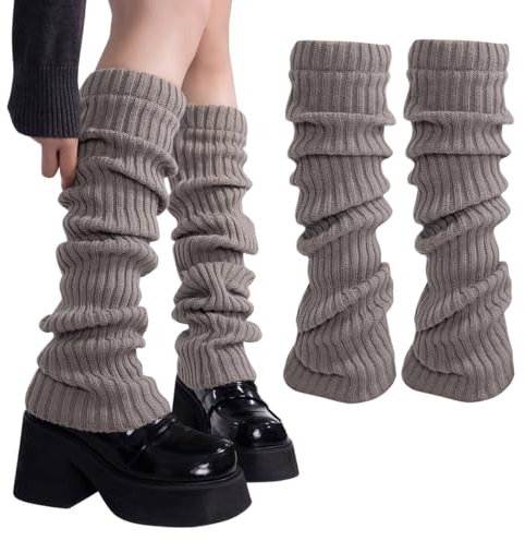 HFMYGS Lange Gestrickt Beinwärmer, Damen Winter Beinstulpen, Frauen Leg Warmers, Winter Crochet Strick Bein Stulpen Kniestrümpfe, Damen-Beinwärmer Für Gestrickte Legwarmers,Stricken,Warm (Grau)