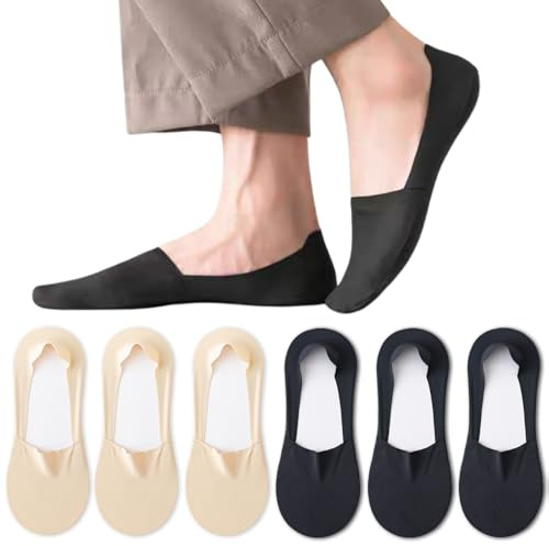 Caudblor 6 Paires Chaussettes Sport pour Hommes Protège-Pied Polyvalentes Toujours Adaptées Invisible Coton Noir 44-47