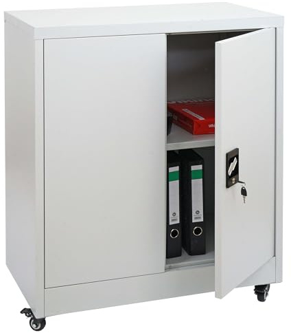 Aktenschrank HWC-O50, Büroschrank Stahlschrank mit Rollen, 2 Türen abschließbar, Stahl 98x80x40cm - hellgrau