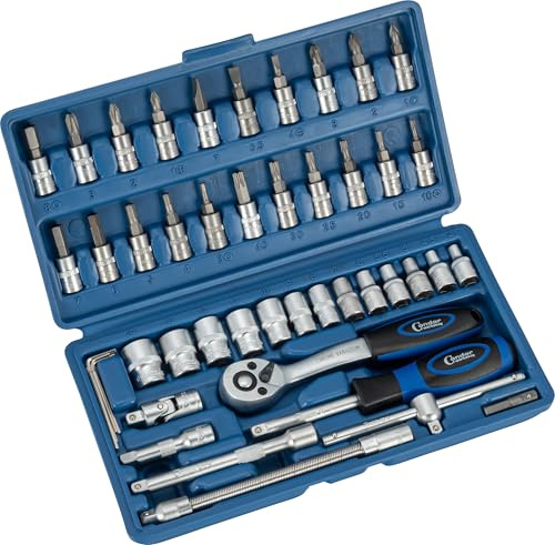 Condor Werkzeug 1046 | Steckschlüssel-Satz | 46-tlg. | 1/4 | 6-kant | 4-14 mm | Knarrensatz Nusskasten mit Ratsche | Sechskantschlüssel | Umschaltknarre | Bit-Stecknuss | Verlängerungen